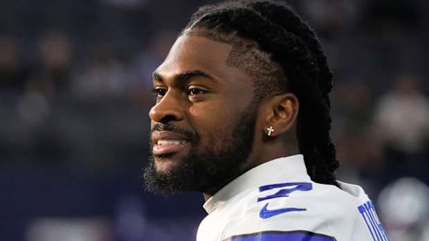 FILE - Dallas Cowboys cornerback Trevon Diggs stands on the field before a preseason NFL football game against the Las Vegas Raiders in Arlington, Texas, Aug. 26, 2023. n Diggs tore the ACL in his left knee during practice Thursday, Sept. 21, 2023, a major setback for a defense off to a great start in 2023. (AP Photo/Sam Hodde, File)   